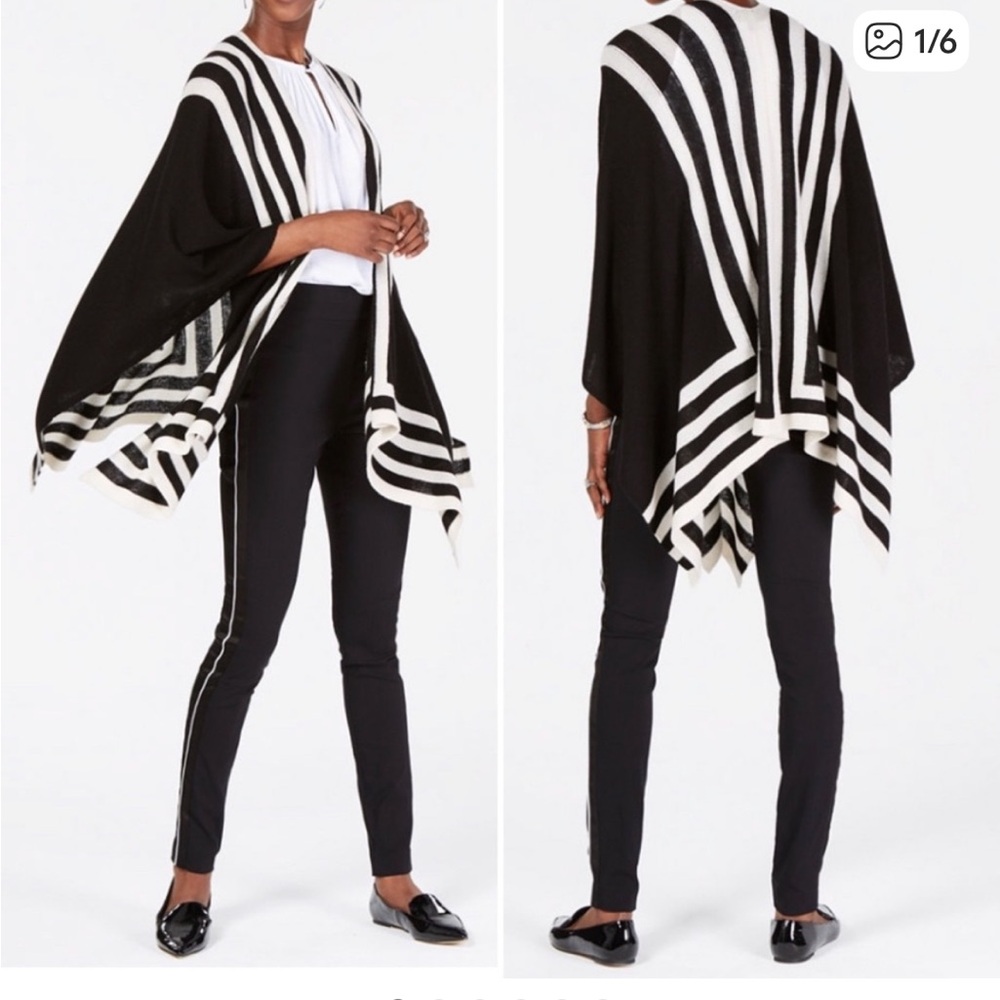 Chapter Club 100% Cashmere Color Block Wrap Shawl Black/Cream